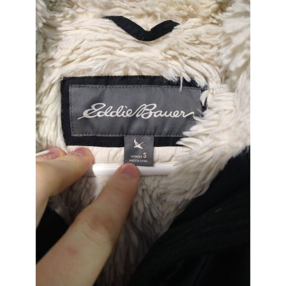 Eddie Bauer Puffer Jacket Womens Small Black Down Filled Sherpa Lined Full Zip - Picture 6 of 10
